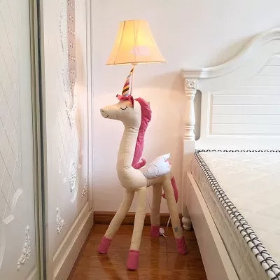 Kids Bedroom Unicorn Floor Light with Bell Shade Fabric 1 Light Cartoon Floor Lamp White Clearhalo 'Floor Lamps' 'Lamps' Lighting' 26765