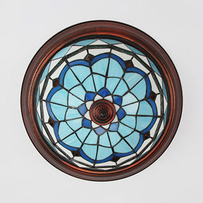 Industrial Vintage Dome Shape Flushmount Ceiling Light Stained Glass 1 Light Flush Mount Ceiling Fixture in White/Clear/Blue Clearhalo 'Ceiling Lights' 'Close To Ceiling Lights' 'Close to ceiling' 'Flush mount' Lighting' 26774