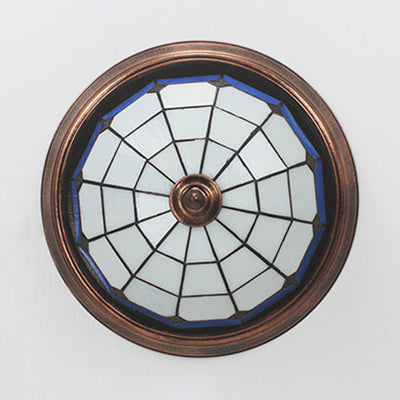 Industrial Vintage Dome Shape Flushmount Ceiling Light Stained Glass 1 Light Flush Mount Ceiling Fixture in White/Clear/Blue Clearhalo 'Ceiling Lights' 'Close To Ceiling Lights' 'Close to ceiling' 'Flush mount' Lighting' 26778