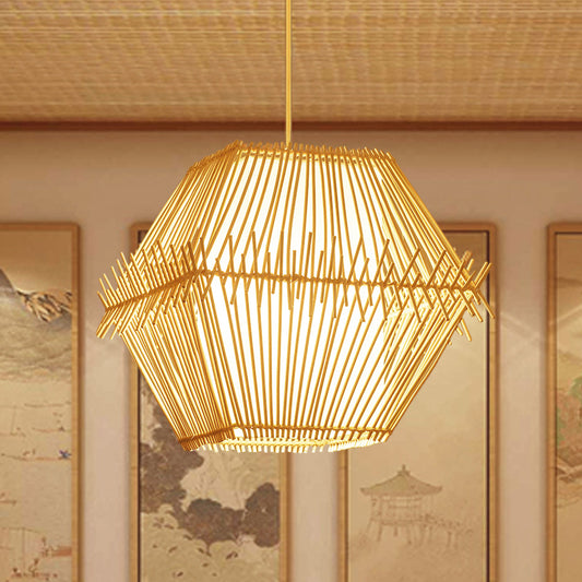 1 Bulb Tapered/Jar Pendant Lighting Traditional Bamboo Hanging Light Fixture in Wood Clearhalo 'Ceiling Lights' 'Pendant Lights' 'Pendants' Lighting' 267813