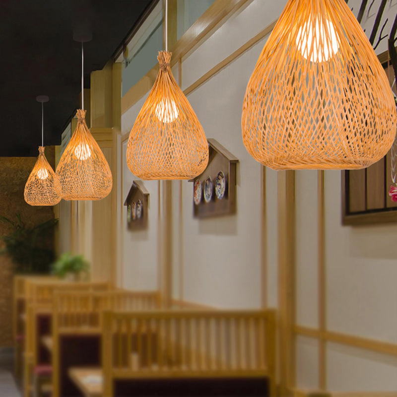 Asian 1 Bulb Ceiling Light Wood Teardrop Pendant Light Fixture with Bamboo Shade Clearhalo 'Ceiling Lights' 'Pendant Lights' 'Pendants' Lighting' 267857