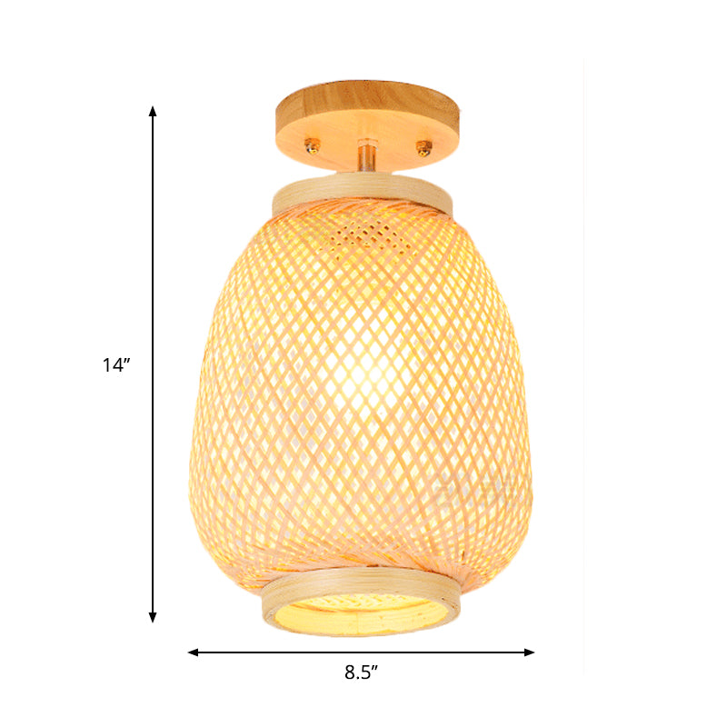 1 Bulb Cylinder/Basket/Cup/Dome Semi Flush Light Modernist Bamboo Ceiling Mounted Fixture in Wood for Living Room Clearhalo 'Ceiling Lights' 'Close To Ceiling Lights' 'Close to ceiling' 'Semi-flushmount' Lighting' 267951