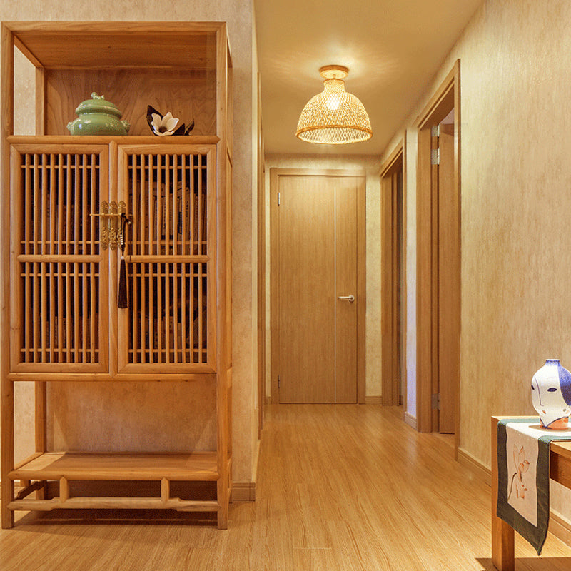 1 Bulb Cylinder/Basket/Cup/Dome Semi Flush Light Modernist Bamboo Ceiling Mounted Fixture in Wood for Living Room Clearhalo 'Ceiling Lights' 'Close To Ceiling Lights' 'Close to ceiling' 'Semi-flushmount' Lighting' 267959