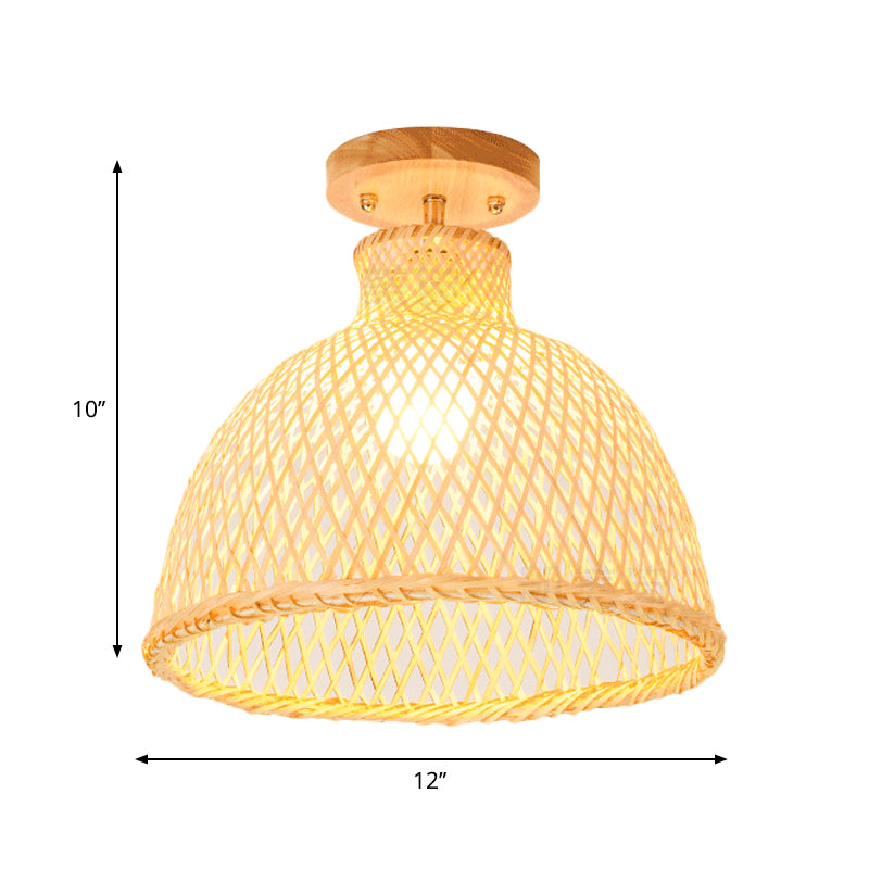1 Bulb Cylinder/Basket/Cup/Dome Semi Flush Light Modernist Bamboo Ceiling Mounted Fixture in Wood for Living Room Clearhalo 'Ceiling Lights' 'Close To Ceiling Lights' 'Close to ceiling' 'Semi-flushmount' Lighting' 267961