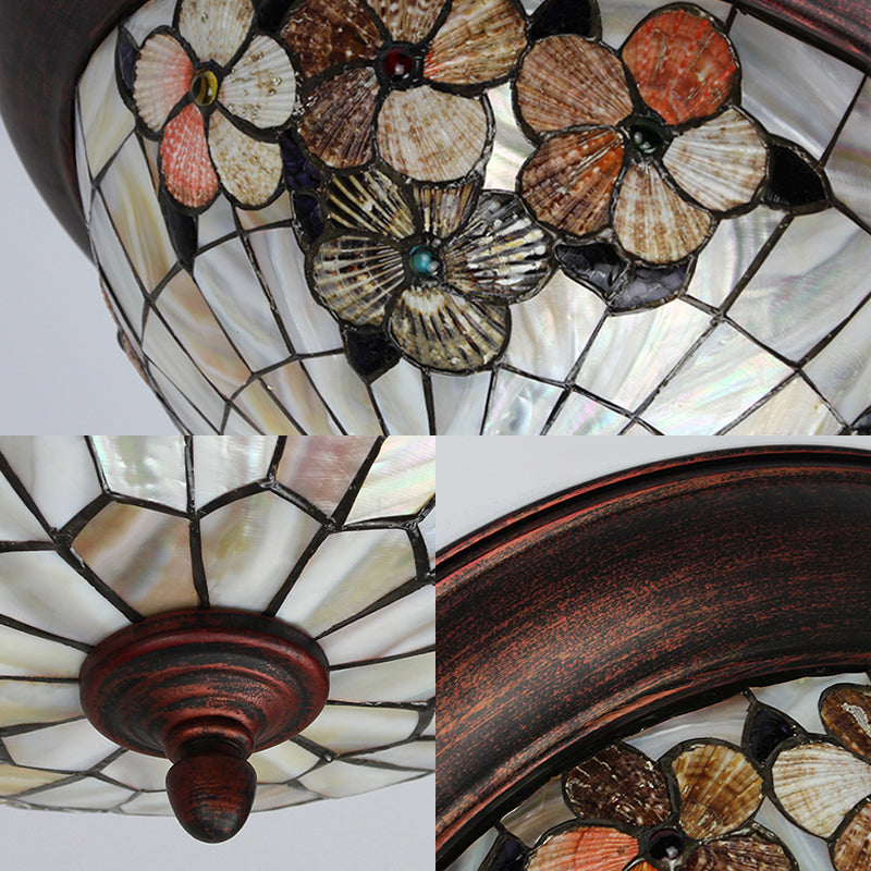 Beige Round Flushmount Light Lodge Stained Glass 1 Bulb Ceiling Light Fixture with Flower/Geometric/Gem/Leaf Pattern Clearhalo 'Ceiling Lights' 'Close To Ceiling Lights' 'Close to ceiling' 'Flush mount' Lighting' 26798