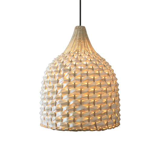 1 Bulb Dining Room Ceiling Lamp Modern Beige Hanging Pendant Light with Bell Bamboo Shade Clearhalo 'Ceiling Lights' 'Pendant Lights' 'Pendants' Lighting' 267988