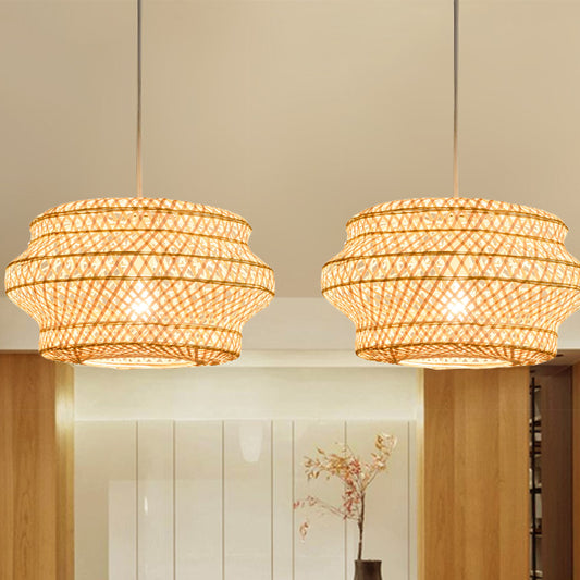 1 Bulb Handmade Pendant Lighting Traditional Bamboo Hanging Light Fixture in Wood Clearhalo 'Ceiling Lights' 'Pendant Lights' 'Pendants' Lighting' 268010
