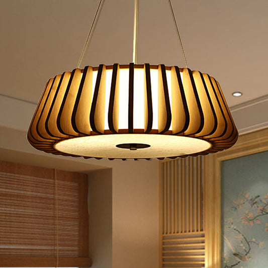 19.5"/23.5" Wide Tapered Suspension Lighting Traditional Wood 1 Bulb Nickel Hanging Ceiling Light Beige Clearhalo 'Carpenter Chandeliers' 'Ceiling Lights' 'Chandeliers' 'Industrial' 'Modern Chandeliers' 'Modern' Lighting' 268049