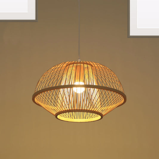 1 Bulb Pear/Urn Pendant Lighting Contemporary Bamboo Hanging Light Fixture in Wood Clearhalo 'Ceiling Lights' 'Pendant Lights' 'Pendants' Lighting' 268088