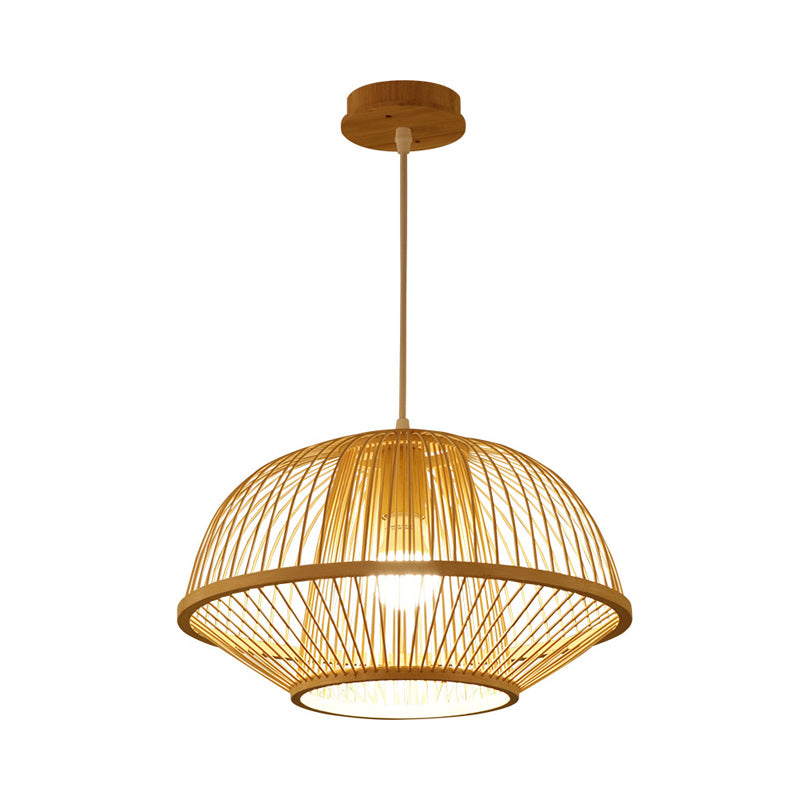 1 Bulb Pear/Urn Pendant Lighting Contemporary Bamboo Hanging Light Fixture in Wood Clearhalo 'Ceiling Lights' 'Pendant Lights' 'Pendants' Lighting' 268091