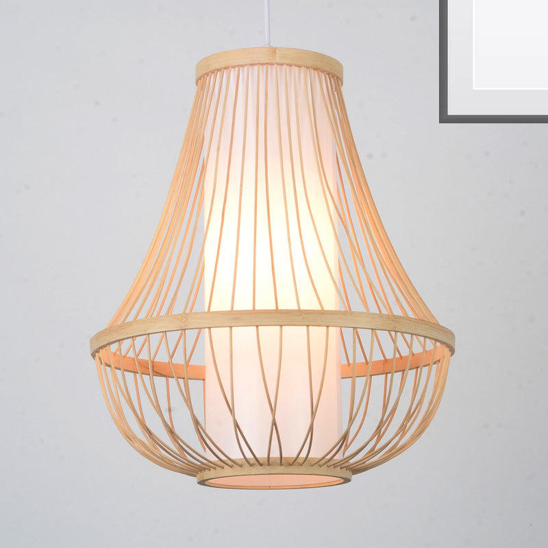 1 Bulb Pear/Urn Pendant Lighting Contemporary Bamboo Hanging Light Fixture in Wood Clearhalo 'Ceiling Lights' 'Pendant Lights' 'Pendants' Lighting' 268093