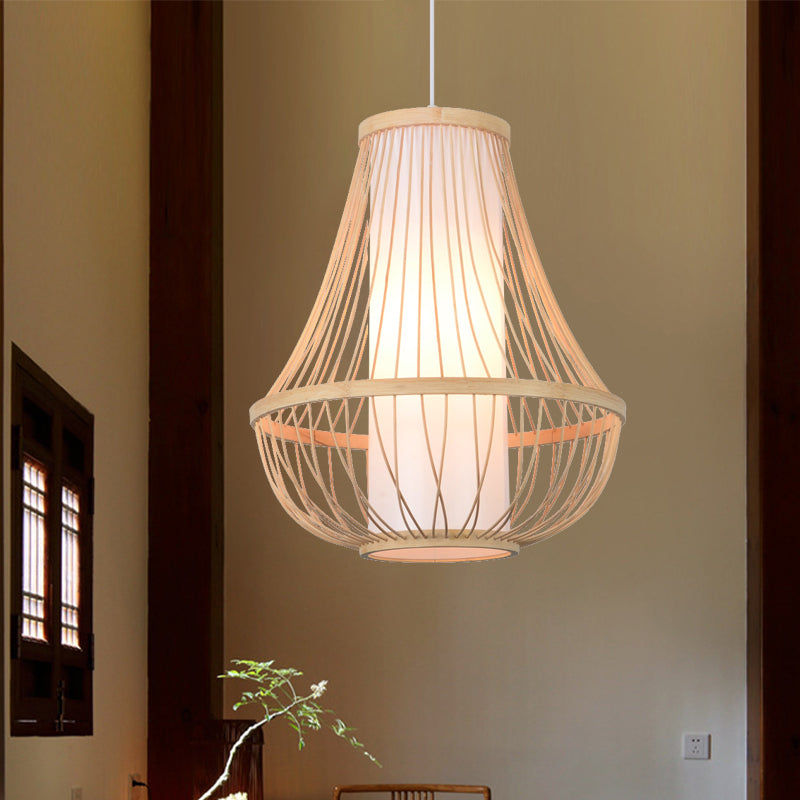 1 Bulb Pear/Urn Pendant Lighting Contemporary Bamboo Hanging Light Fixture in Wood Clearhalo 'Ceiling Lights' 'Pendant Lights' 'Pendants' Lighting' 268094
