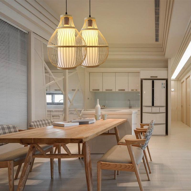 1 Bulb Pear/Urn Pendant Lighting Contemporary Bamboo Hanging Light Fixture in Wood Clearhalo 'Ceiling Lights' 'Pendant Lights' 'Pendants' Lighting' 268095