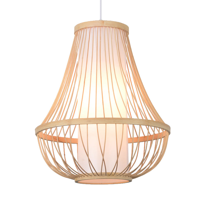 1 Bulb Pear/Urn Pendant Lighting Contemporary Bamboo Hanging Light Fixture in Wood Clearhalo 'Ceiling Lights' 'Pendant Lights' 'Pendants' Lighting' 268096