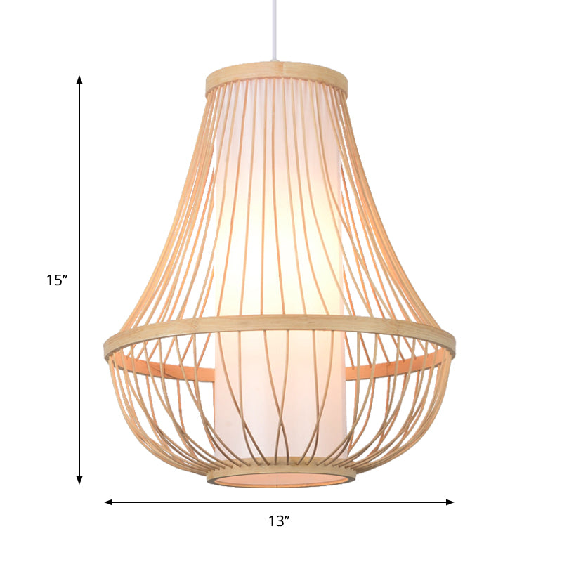 1 Bulb Pear/Urn Pendant Lighting Contemporary Bamboo Hanging Light Fixture in Wood Clearhalo 'Ceiling Lights' 'Pendant Lights' 'Pendants' Lighting' 268097