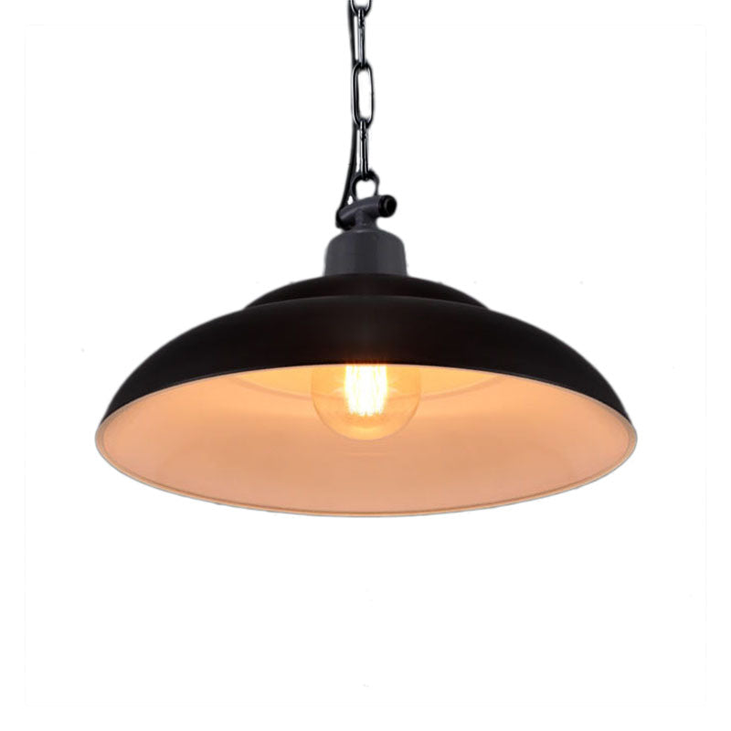 1 Head Metallic Hanging Lamp Vintage Style Black/Green Bowl Indoor Pendant Light with Chain Clearhalo 'Art Deco Pendants' 'Black' 'Cast Iron' 'Ceiling Lights' 'Ceramic' 'Crystal' 'Industrial Pendants' 'Industrial' 'Metal' 'Middle Century Pendants' 'Pendant Lights' 'Pendants' 'Rustic Pendants' 'Tiffany' Lighting' 2681