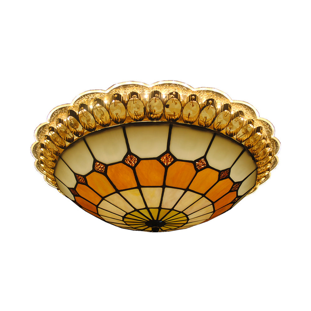 Amber Round Flushmount Light Vintage Stained Glass 1 Bulb 16"/19.5" W Flush Mount Ceiling Fixture Amber Clearhalo 'Ceiling Lights' 'Close To Ceiling Lights' 'Close to ceiling' 'Flush mount' Lighting' 26814