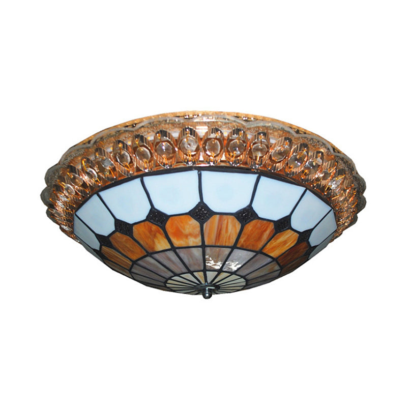 Amber Round Flushmount Light Vintage Stained Glass 1 Bulb 16"/19.5" W Flush Mount Ceiling Fixture Clearhalo 'Ceiling Lights' 'Close To Ceiling Lights' 'Close to ceiling' 'Flush mount' Lighting' 26815