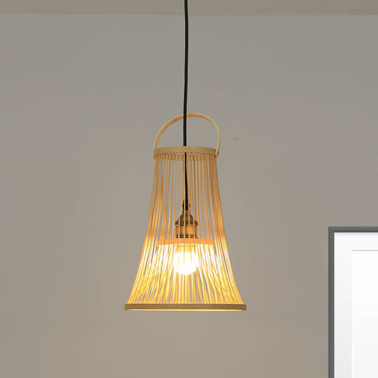 1 Bulb Wide Flare Pendant Lighting Modernist Bamboo Hanging Light Fixture in Wood Clearhalo 'Ceiling Lights' 'Pendant Lights' 'Pendants' Lighting' 268168