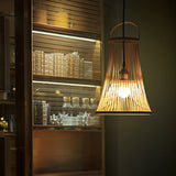 1 Bulb Wide Flare Pendant Lighting Modernist Bamboo Hanging Light Fixture in Wood Clearhalo 'Ceiling Lights' 'Pendant Lights' 'Pendants' Lighting' 268169