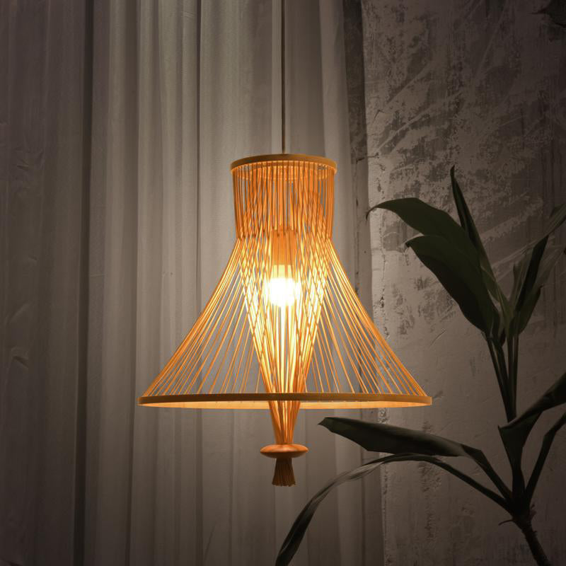 Cone Suspension Pendant Retro Bamboo 1 Bulb Wood Hanging Light Kit for Guesthouse Clearhalo 'Ceiling Lights' 'Pendant Lights' 'Pendants' Lighting' 268174