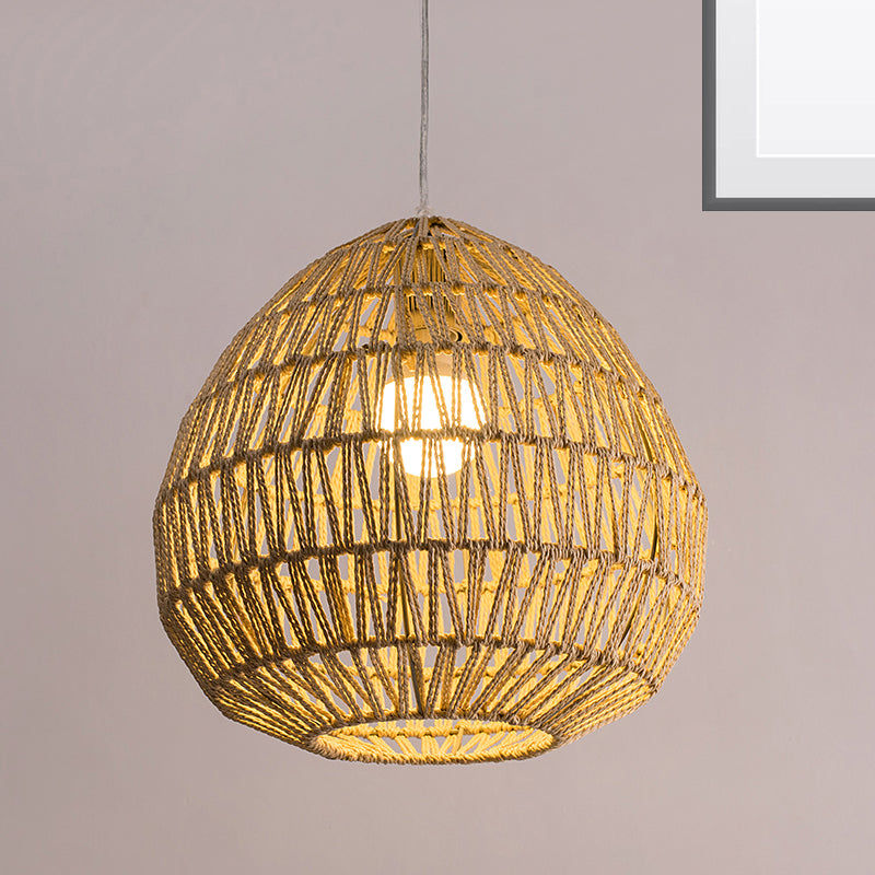 1 Bulb Oval/Lantern Pendant Lighting Tradition Rattan Wood Hanging Lamp Kit for Restaurant Clearhalo 'Ceiling Lights' 'Pendant Lights' 'Pendants' Lighting' 268221