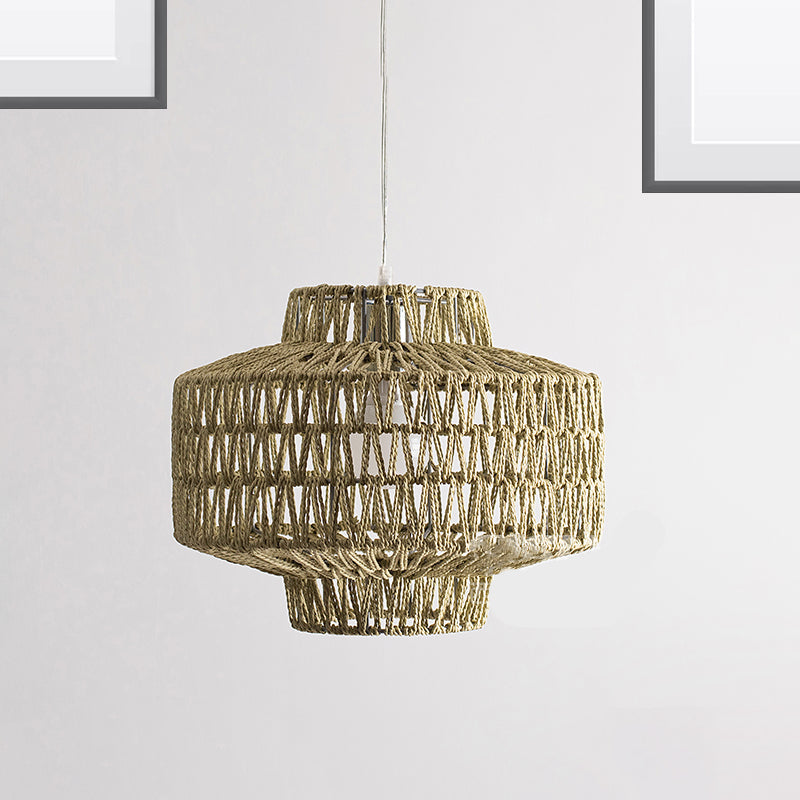 1 Bulb Oval/Lantern Pendant Lighting Tradition Rattan Wood Hanging Lamp Kit for Restaurant Wood Lantern Clearhalo 'Ceiling Lights' 'Pendant Lights' 'Pendants' Lighting' 268225_1938e78d-0e28-44c9-b894-31dec991235f