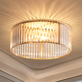 16"/19.5" Wide Circular Ceiling Mounted Light Mid-Century Metal and Crystal 4/5 Heads Flush Mount Light Fixture in Brass Clearhalo 'Ceiling Lights' 'Close To Ceiling Lights' 'Close to ceiling' 'Flush mount' Lighting' 268247