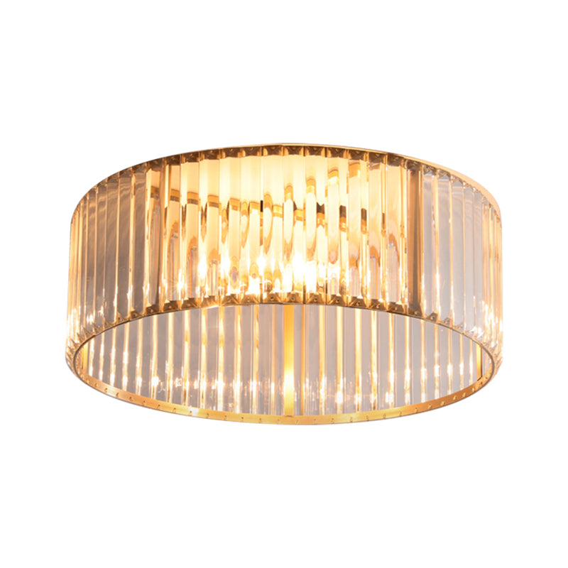 16"/19.5" Wide Circular Ceiling Mounted Light Mid-Century Metal and Crystal 4/5 Heads Flush Mount Light Fixture in Brass Clearhalo 'Ceiling Lights' 'Close To Ceiling Lights' 'Close to ceiling' 'Flush mount' Lighting' 268249