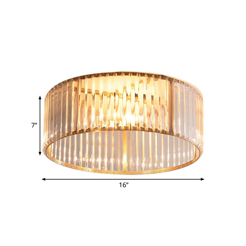 16"/19.5" Wide Circular Ceiling Mounted Light Mid-Century Metal and Crystal 4/5 Heads Flush Mount Light Fixture in Brass Clearhalo 'Ceiling Lights' 'Close To Ceiling Lights' 'Close to ceiling' 'Flush mount' Lighting' 268250