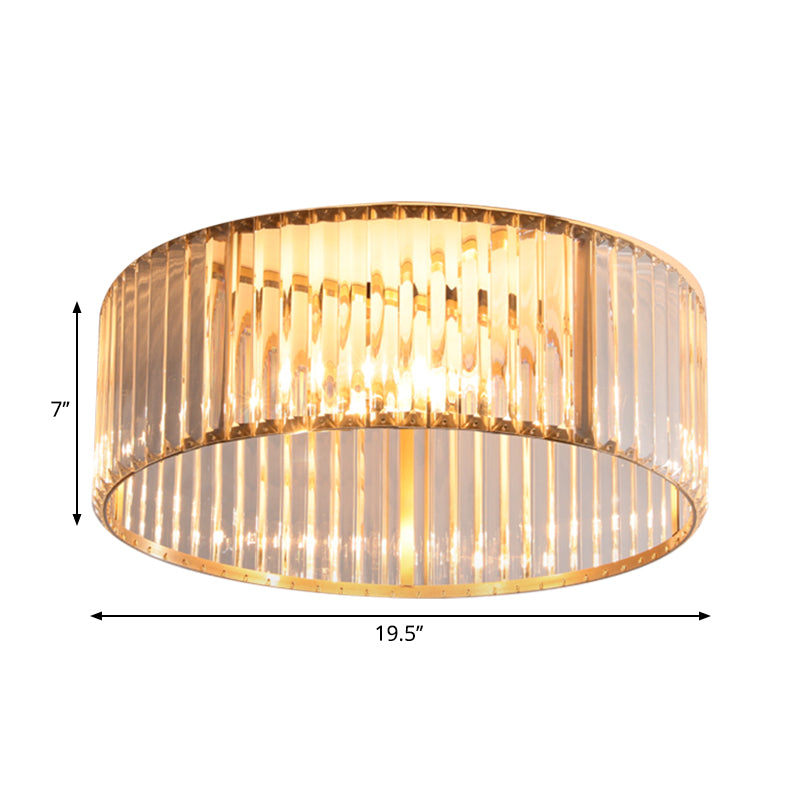 16"/19.5" Wide Circular Ceiling Mounted Light Mid-Century Metal and Crystal 4/5 Heads Flush Mount Light Fixture in Brass Clearhalo 'Ceiling Lights' 'Close To Ceiling Lights' 'Close to ceiling' 'Flush mount' Lighting' 268251