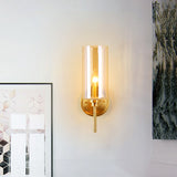 Colonial Cylinder Wall Mount Light Single Bulb Clear Glass Wall Lighting Fixture in Brass Clearhalo 'Wall Lamps & Sconces' 'Wall Lights' Lighting' 268255