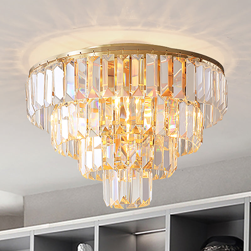 16"/19.5" Dia Tiered Flush Mount Lamp with Crystal Block Vintage 5/6 Heads Flush Ceiling Light in Gold Clearhalo 'Ceiling Lights' 'Close To Ceiling Lights' 'Close to ceiling' 'Flush mount' Lighting' 268265
