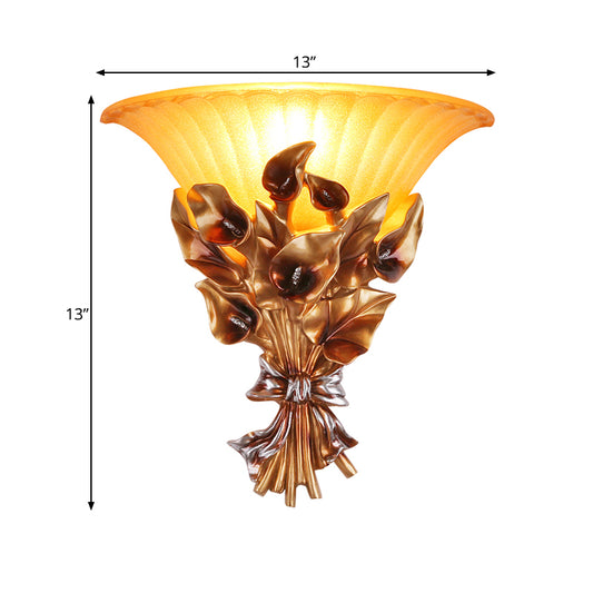 Sandblasted Glass Flared Wall Light Vintage Style 1 Bulb Golden Sconce Light Fixture Clearhalo 'Wall Lamps & Sconces' 'Wall Lights' Lighting' 268341