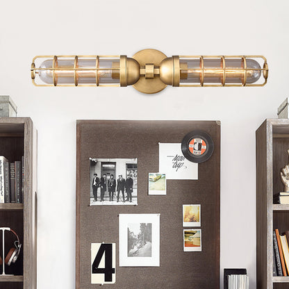 Retro Dual Cylinder Wall Mounted Light 2 Bulbs Clear Glass Sconce Lighting with Gold Metal Frame Gold Clearhalo 'Wall Lamps & Sconces' 'Wall Lights' Lighting' 268454