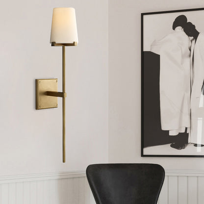 Clear Glass/White Fabric Shade Wall Sconce Tapered 1 Bulb Vintage Wall Mounted Lighting with Black/Brass Bar Brass White Clearhalo 'Wall Lamps & Sconces' 'Wall Lights' Lighting' 268571