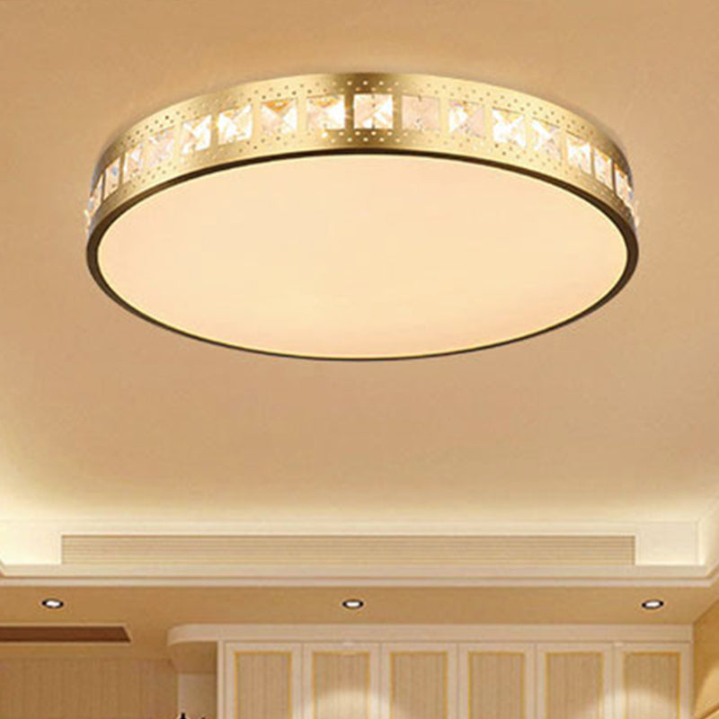 Drum Ceiling Light Simple K9 Crystal Gold 16"/19.5"/23.5" Wide LED Flush Mount Light Fixture in 3 Color/Remote Control Steplesss Dimming Light Clearhalo 'Ceiling Lights' 'Close To Ceiling Lights' 'Close to ceiling' 'Flush mount' Lighting' 268596