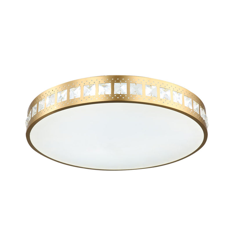 Drum Ceiling Light Simple K9 Crystal Gold 16"/19.5"/23.5" Wide LED Flush Mount Light Fixture in 3 Color/Remote Control Steplesss Dimming Light Clearhalo 'Ceiling Lights' 'Close To Ceiling Lights' 'Close to ceiling' 'Flush mount' Lighting' 268598