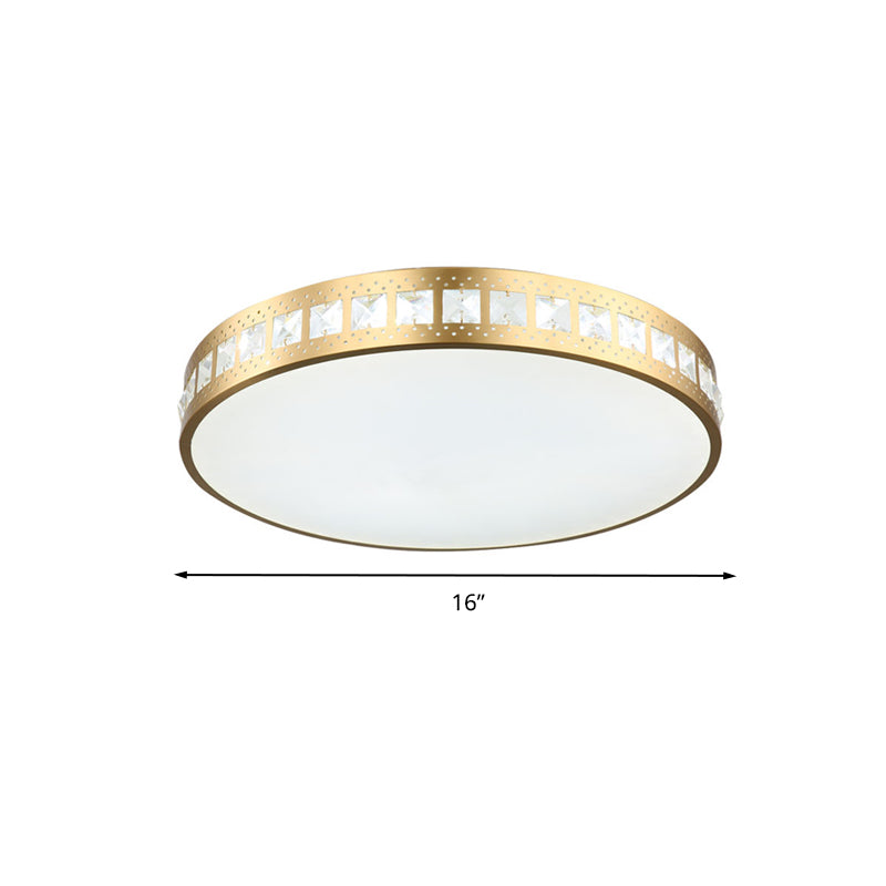 Drum Ceiling Light Simple K9 Crystal Gold 16"/19.5"/23.5" Wide LED Flush Mount Light Fixture in 3 Color/Remote Control Steplesss Dimming Light Clearhalo 'Ceiling Lights' 'Close To Ceiling Lights' 'Close to ceiling' 'Flush mount' Lighting' 268599