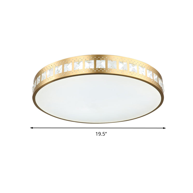 Drum Ceiling Light Simple K9 Crystal Gold 16"/19.5"/23.5" Wide LED Flush Mount Light Fixture in 3 Color/Remote Control Steplesss Dimming Light Clearhalo 'Ceiling Lights' 'Close To Ceiling Lights' 'Close to ceiling' 'Flush mount' Lighting' 268600