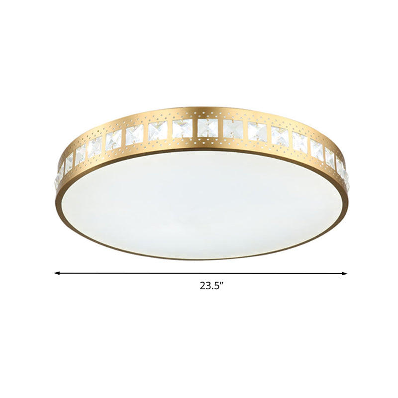 Drum Ceiling Light Simple K9 Crystal Gold 16"/19.5"/23.5" Wide LED Flush Mount Light Fixture in 3 Color/Remote Control Steplesss Dimming Light Clearhalo 'Ceiling Lights' 'Close To Ceiling Lights' 'Close to ceiling' 'Flush mount' Lighting' 268601