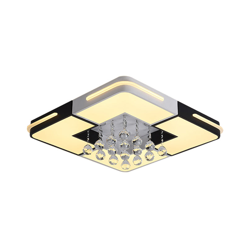Modern LED Ceiling Light White Rectangle/Square Flush Mounted Light with Crystal Ball Accent in White/3 Color/Remote Control Stepless Dimming Light, 19.5"/23.5"/35.5" W Clearhalo 'Ceiling Lights' 'Close To Ceiling Lights' 'Close to ceiling' 'Flush mount' Lighting' 268607