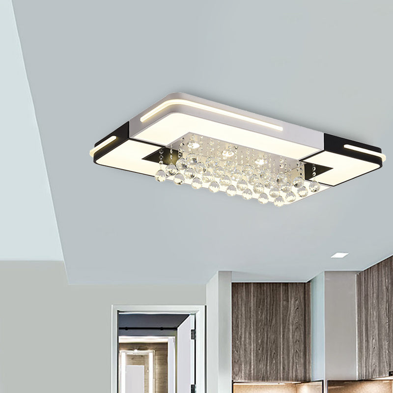 Modern LED Ceiling Light White Rectangle/Square Flush Mounted Light with Crystal Ball Accent in White/3 Color/Remote Control Stepless Dimming Light, 19.5"/23.5"/35.5" W Clearhalo 'Ceiling Lights' 'Close To Ceiling Lights' 'Close to ceiling' 'Flush mount' Lighting' 268612