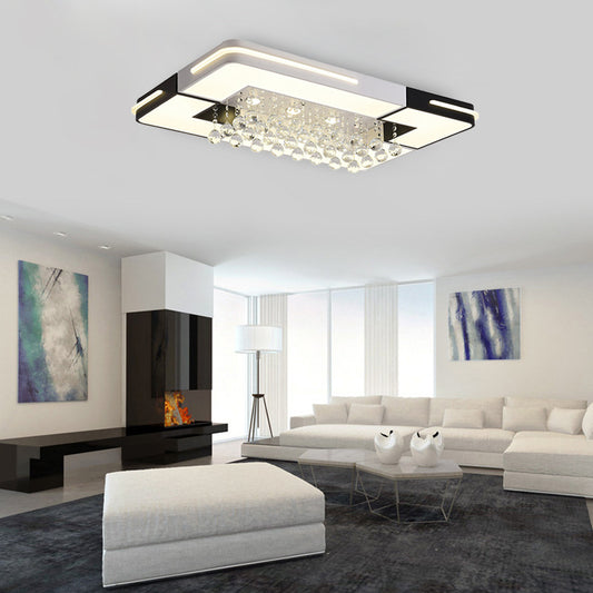 Modern LED Ceiling Light White Rectangle/Square Flush Mounted Light with Crystal Ball Accent in White/3 Color/Remote Control Stepless Dimming Light, 19.5"/23.5"/35.5" W Clearhalo 'Ceiling Lights' 'Close To Ceiling Lights' 'Close to ceiling' 'Flush mount' Lighting' 268613