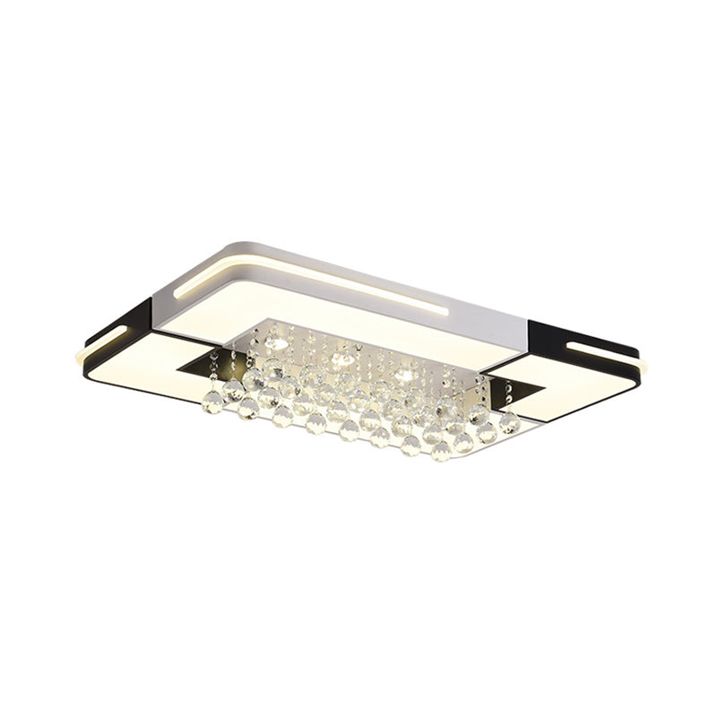Modern LED Ceiling Light White Rectangle/Square Flush Mounted Light with Crystal Ball Accent in White/3 Color/Remote Control Stepless Dimming Light, 19.5"/23.5"/35.5" W Clearhalo 'Ceiling Lights' 'Close To Ceiling Lights' 'Close to ceiling' 'Flush mount' Lighting' 268614