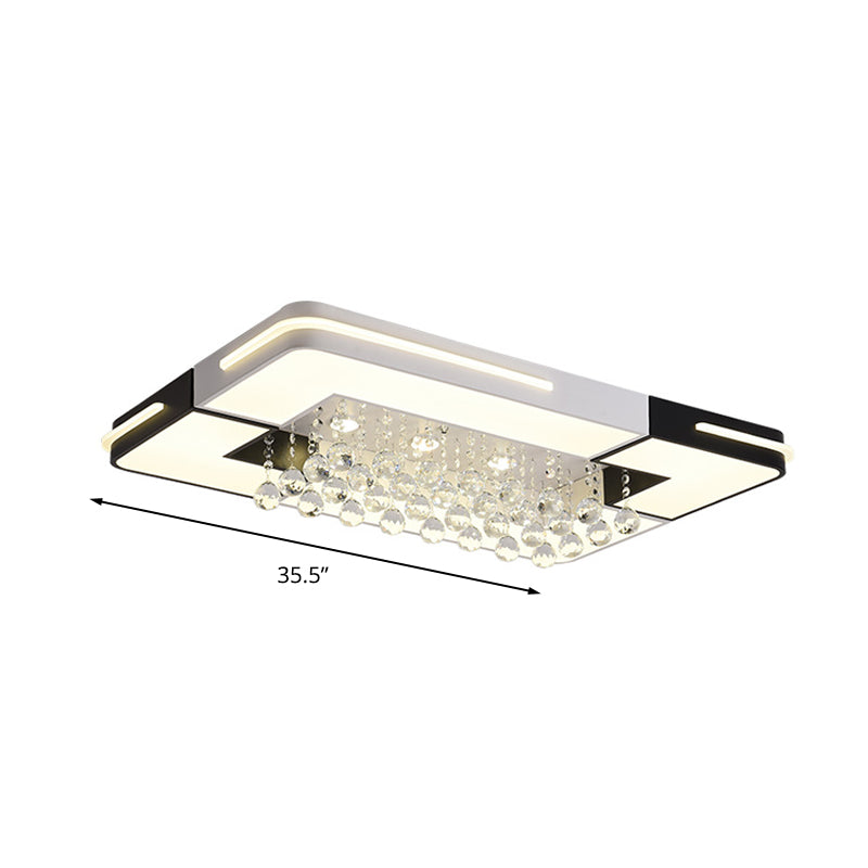 Modern LED Ceiling Light White Rectangle/Square Flush Mounted Light with Crystal Ball Accent in White/3 Color/Remote Control Stepless Dimming Light, 19.5"/23.5"/35.5" W Clearhalo 'Ceiling Lights' 'Close To Ceiling Lights' 'Close to ceiling' 'Flush mount' Lighting' 268615