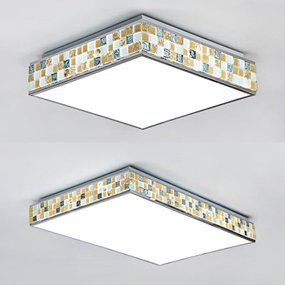 18"/35.5" W Cube Ceiling Fixture Retro Style Mosaic Glass 1 Bulb Flush Mount Ceiling Light in Beige Clearhalo 'Ceiling Lights' 'Close To Ceiling Lights' 'Close to ceiling' 'Flush mount' Lighting' 26863