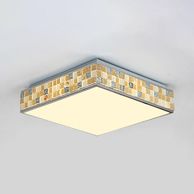18"/35.5" W Cube Ceiling Fixture Retro Style Mosaic Glass 1 Bulb Flush Mount Ceiling Light in Beige Clearhalo 'Ceiling Lights' 'Close To Ceiling Lights' 'Close to ceiling' 'Flush mount' Lighting' 26865