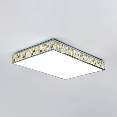 18"/35.5" W Cube Ceiling Fixture Retro Style Mosaic Glass 1 Bulb Flush Mount Ceiling Light in Beige Beige 35.5" Clearhalo 'Ceiling Lights' 'Close To Ceiling Lights' 'Close to ceiling' 'Flush mount' Lighting' 26866