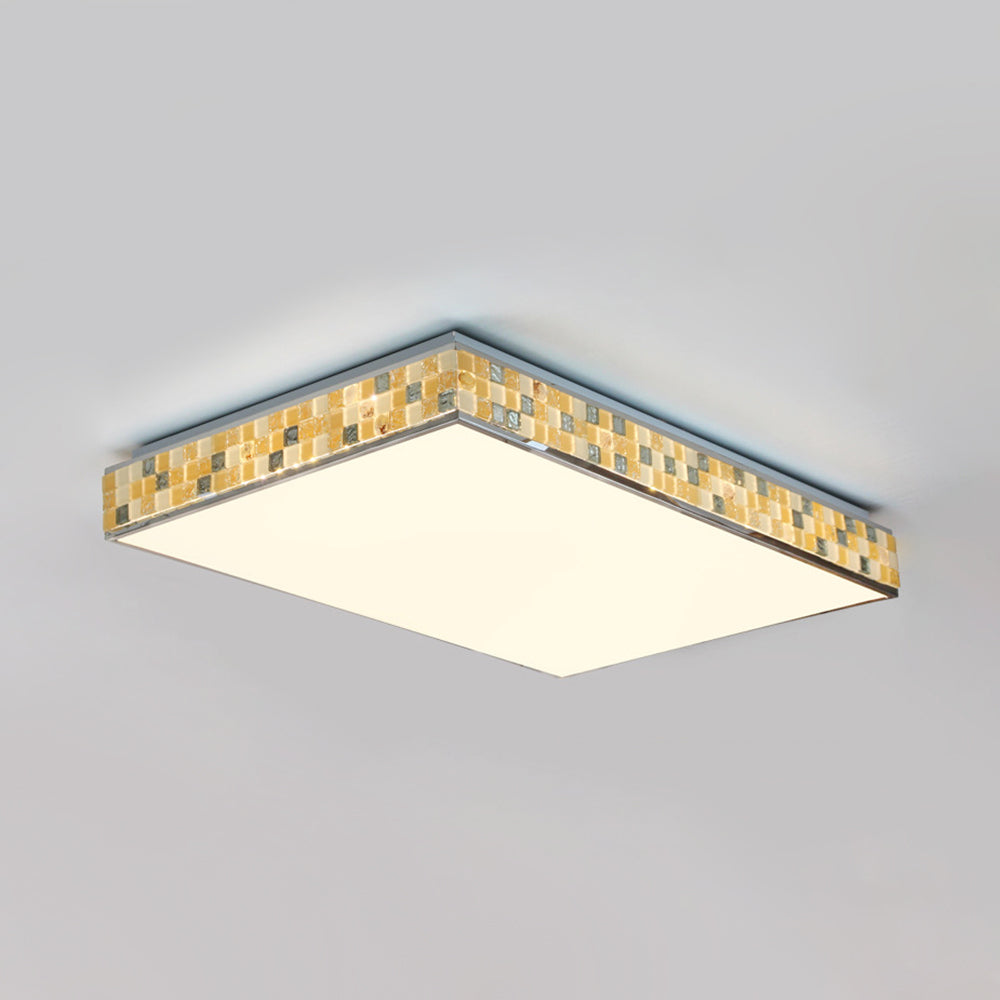 18"/35.5" W Cube Ceiling Fixture Retro Style Mosaic Glass 1 Bulb Flush Mount Ceiling Light in Beige Clearhalo 'Ceiling Lights' 'Close To Ceiling Lights' 'Close to ceiling' 'Flush mount' Lighting' 26867